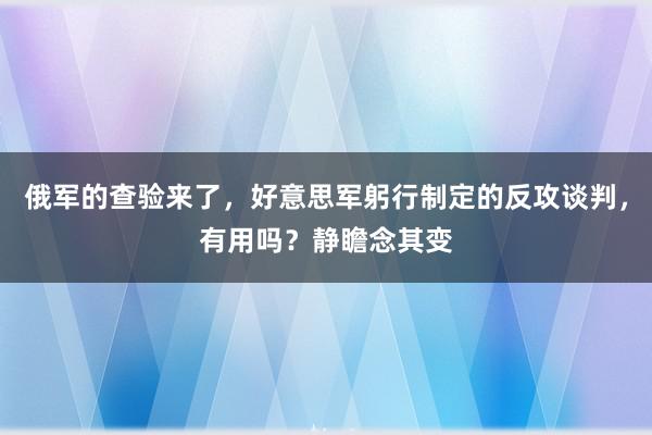 俄军的查验来了，好意思军躬行制定的反攻谈判，有用吗？静瞻念其变