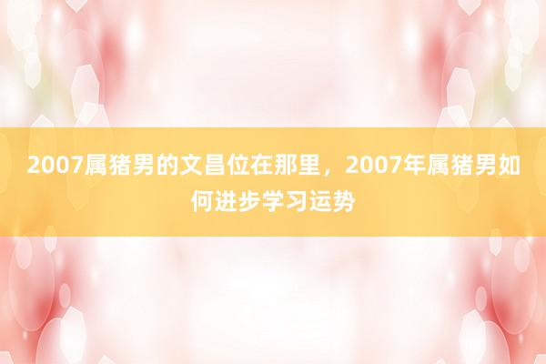 2007属猪男的文昌位在那里，2007年属猪男如何进步学习运势