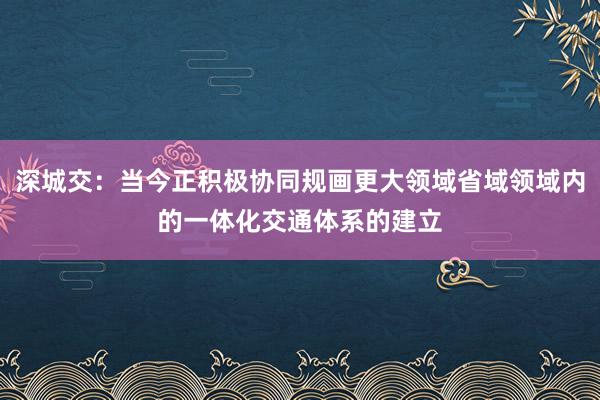 深城交：当今正积极协同规画更大领域省域领域内的一体化交通体系的建立