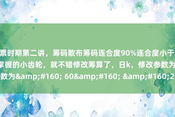 股票时期第二讲，筹码散布筹码连合度90%连合度小于15%~20%为优，点击KDJ掌握的小齿轮，就不错修改筹算了，日k，修改参数为&#160; 60&#160; &#160;20&#160; 5